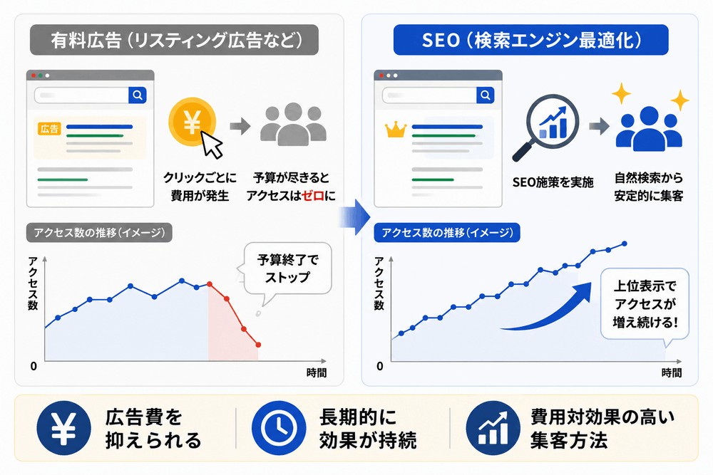 有料広告とSEOのアクセス数の推移比較