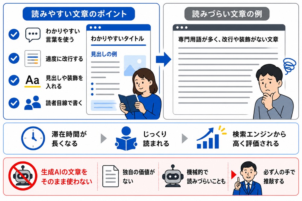 分かりやすい文章と読みにくい文章を比較する図