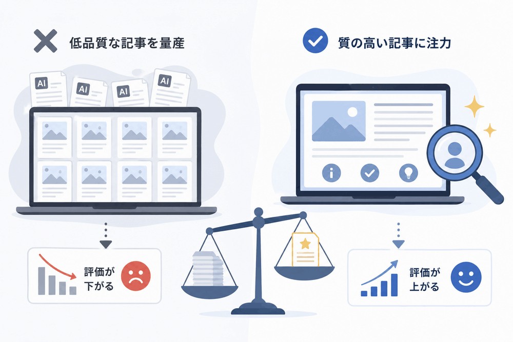 低品質記事と高品質記事の比較図