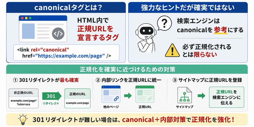Canonicalタグと301リダイレクトによる正規URLの指定方法