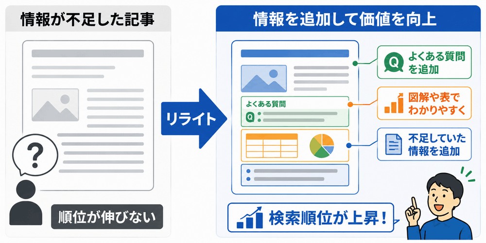 情報不足記事とリライト後の記事比較図