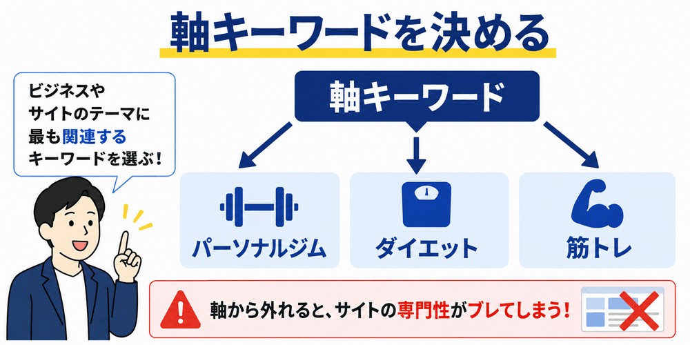 軸キーワードと関連キーワードの関連性を示す図