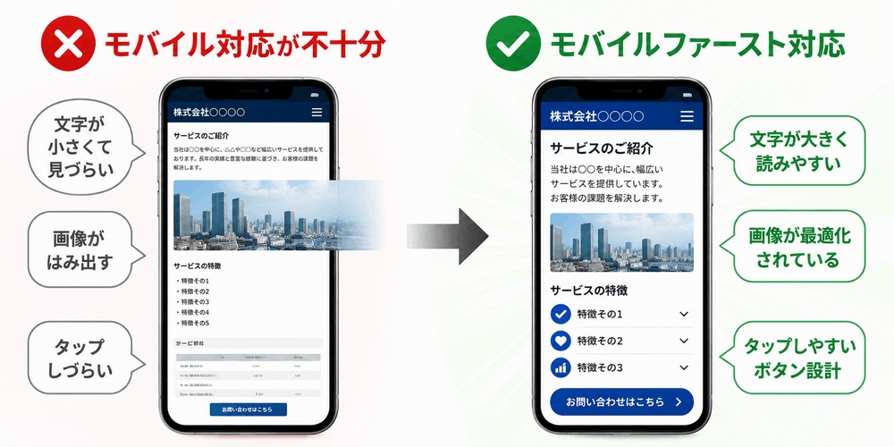 モバイル非対応とモバイルファースト対応の比較