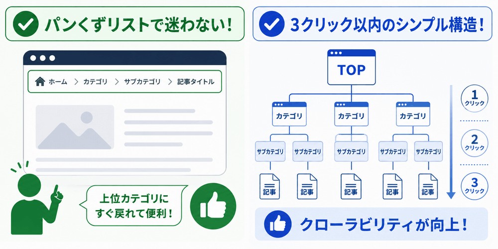 パンくずリストと3クリック以内のサイト構造図
