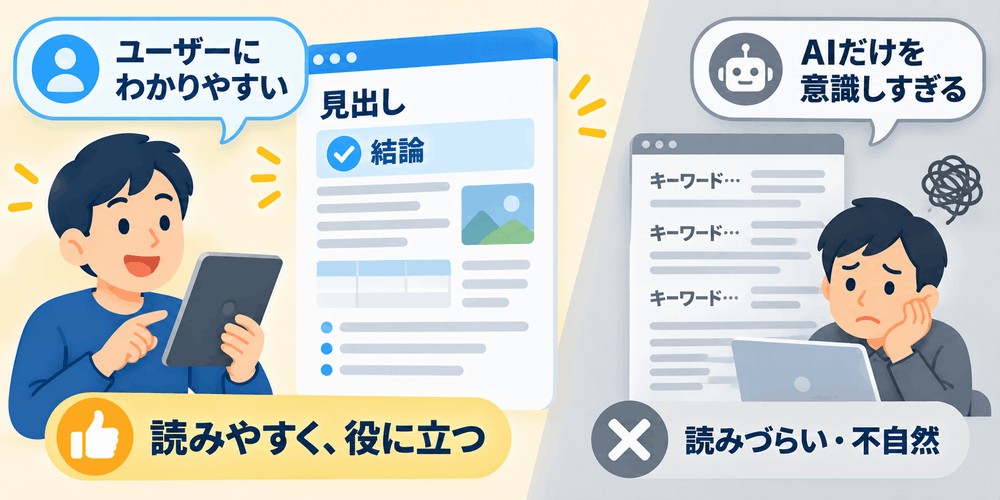 人とAI向けWebコンテンツ作成の比較