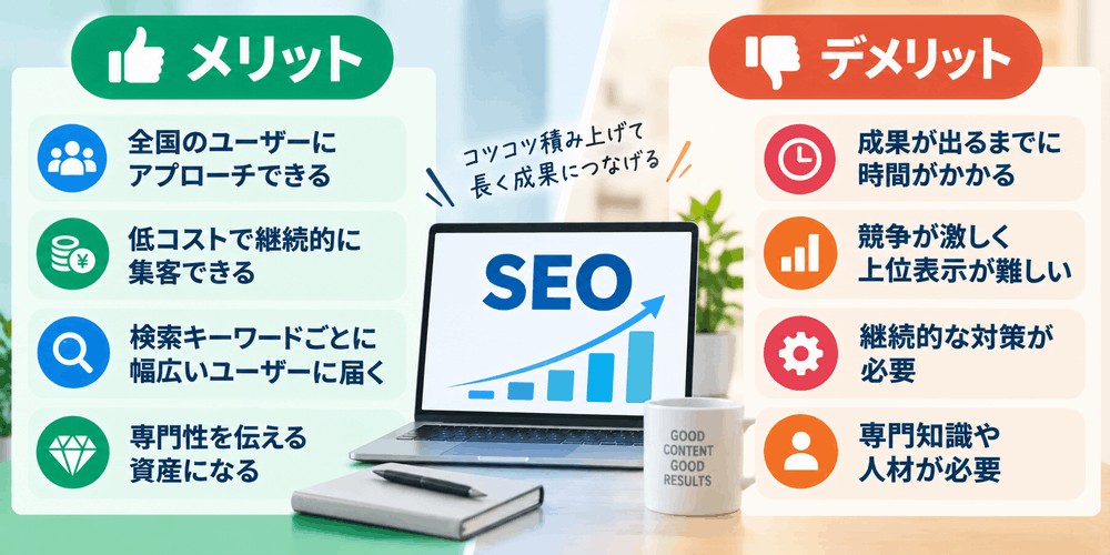 SEOのメリットとデメリットの比較