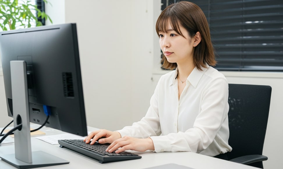 パソコンで作業する女性