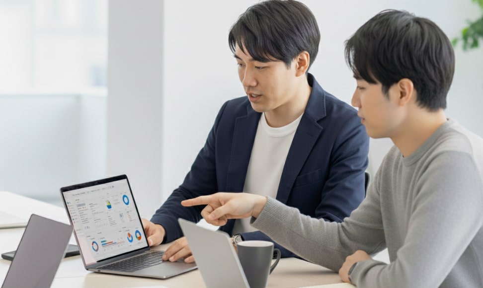 パソコンを見る二人